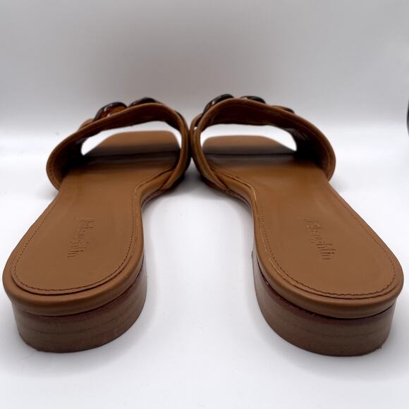 J. McLaughlin Adima Flat Slide Sandals 9  Straw Tortoiseshell Chain - Picture 5 of 9